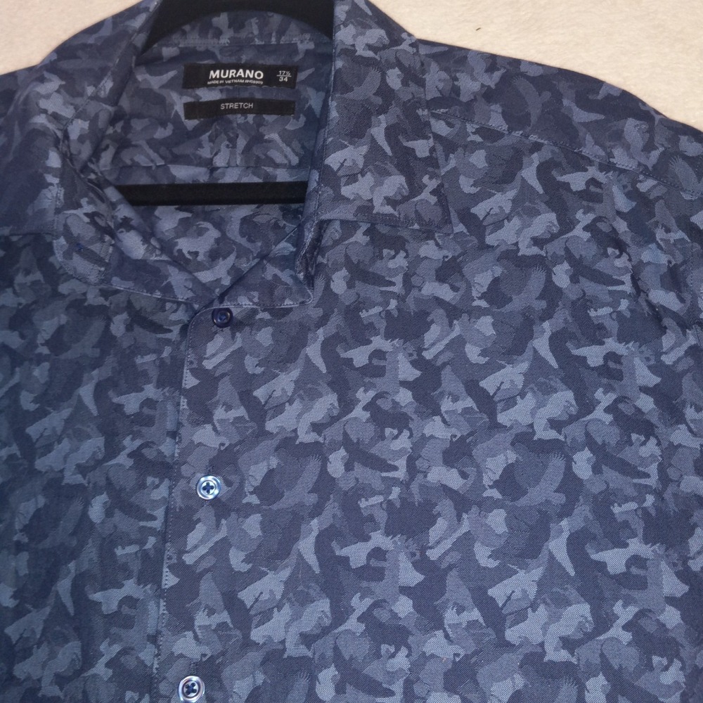 Murano Performance Shirt Mens XL Slim Fit Long Sleeve Blue Animal Print 17.5 34
